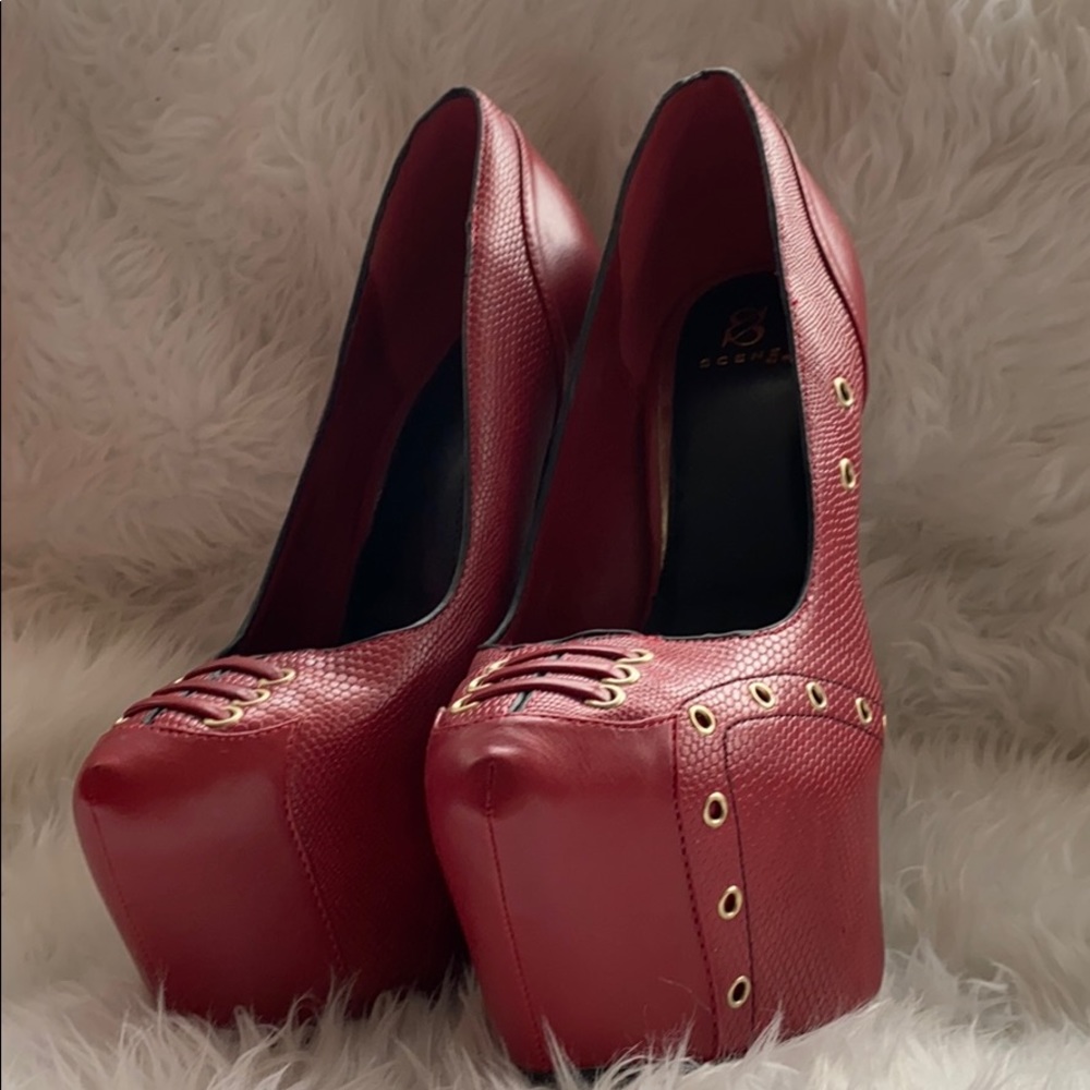 Red snake skin heels